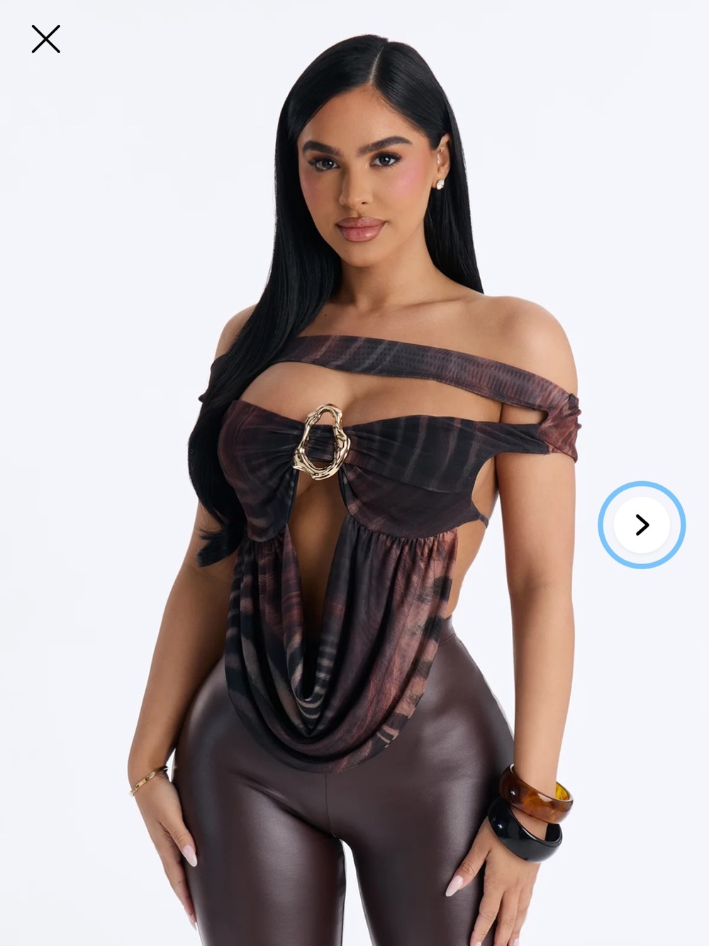 NWT Fashion Nova Wild Dusk Mesh Off Shoulder Cut Out Top - Brown/combo
